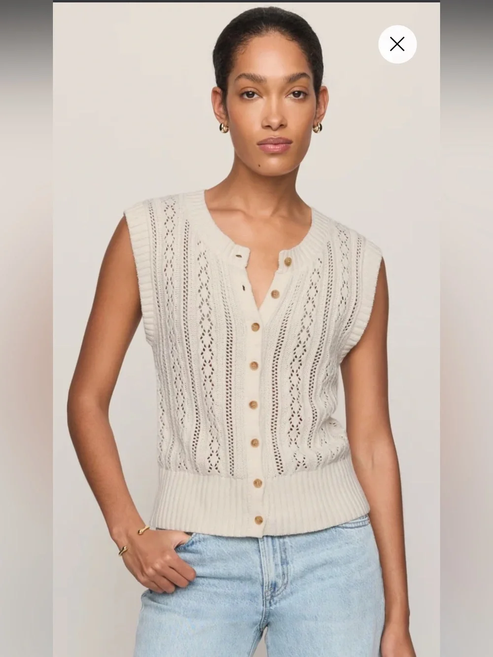 z supply cabot cream crochet button front sweater vest blouse size small NEW